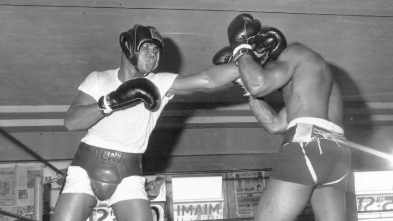 Muhammad Ali Sparring with headgear on