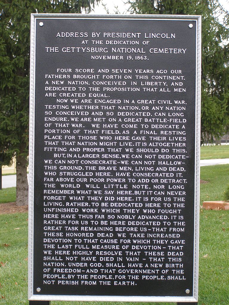 A copy of the Gettysburg Address located at the Marion National Cemetery, Marion, Indiana.